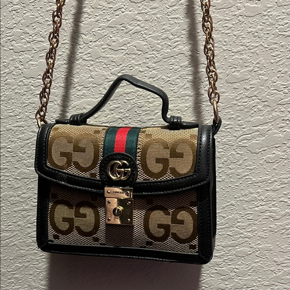 Gucci Black and Tan Mini Bag with Gold Accents